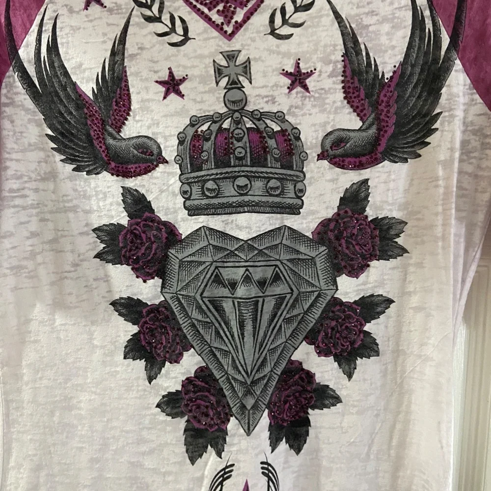 Sinful Sage baby Button Burnout Rinestone Raglan Henley - Picture 5 of 6